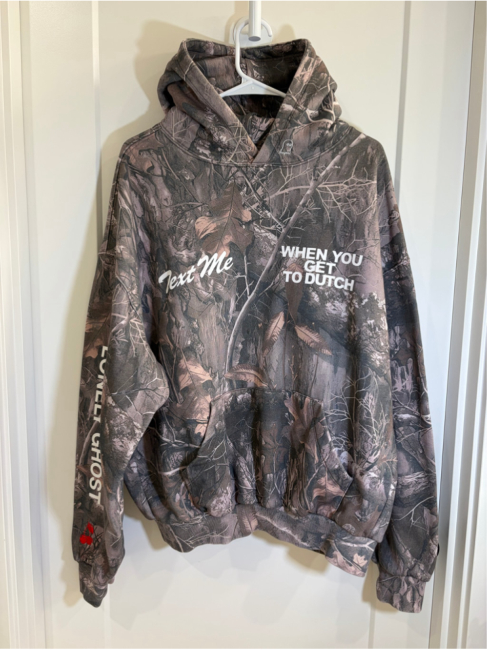 Lonely Ghost x Dutch Bros RARE Camo "Text Me When You Get To Dutch" Hoodie XL